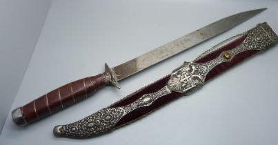 A Serbian dagger and decorative scabbard, mid 20th Century, 60cm with scabbard on