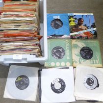 A box of 45rpm vinyl singles, mainly 1960s to 1980s, Cilla Black, Cliff Richard, Human League, Kim