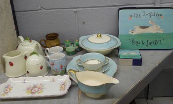 A collection of china including a three piece Charlotte Cadzow for Langrove set, Grays Pottery, a