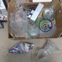 A box of mid 20th Century glass vases, etc.