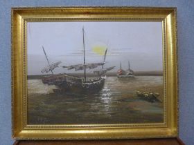 English School, coastal landscape, oil on board, framed