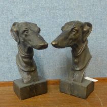 A pair of faux bronze greyhound book ends