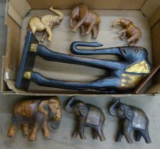 Assorted carved wooden elephants
