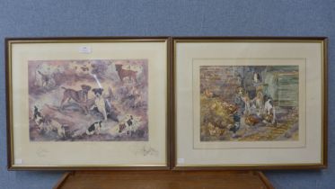 Gillian Harris, study of hunting hounds, watercolour, and a signed limited edition print