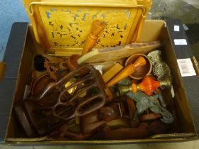 Assorted mid 20th Century carved wooden figures, etc.