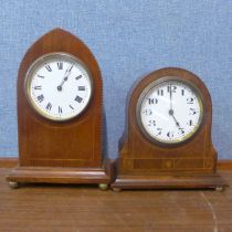 Two small Edward VII inlaid mahogany mantel clocks