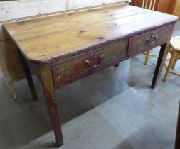 A Victorian pine and elm two drawer kitchen serving table