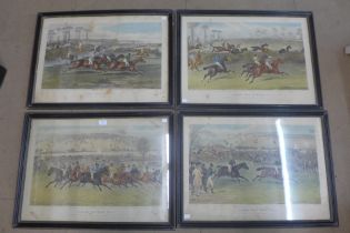 A set of four steeplechase prints, framed