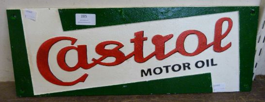 A painted cast iron Castrol Motor Oil advertising sign