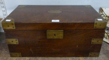 A Victorian mahogany and brass mounted campaign writing box