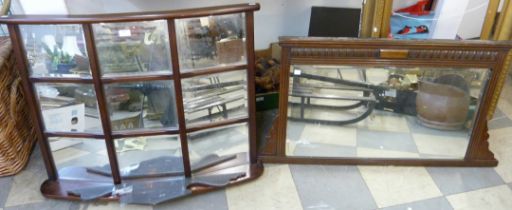 An Edward VII walnut overmantel mirror and a bow front mirror