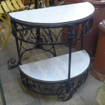 Two painted wrought steel occasional tables