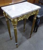 A French Louis XV style giltwood and marble topped gueridon table