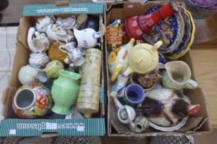 Two boxes of assorted vintage china, etc.