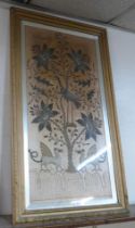 A Chinese silk embroidery with silver thread, framed