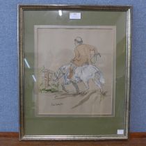 Mark Huskinson, ( English School), study of a horse and rider, watercolour, framed
