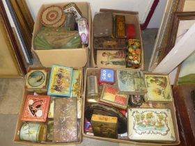 Four boxes of vintage advertising tins