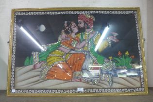An Indian print on fabric, wedding ceremony, framed