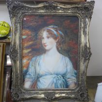 A large Pre-Raphaelite print of a lady, 165 x 136cms, framed