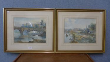 A. Godwin (ABWS), pair of river landscapes, views of Chester, watercolour, framed