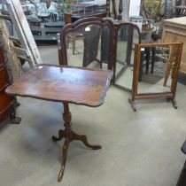 Two early 20th Century mahogany dressing table mirror's and a small mahogany tripod wine table