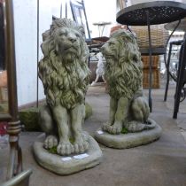 A pair of concrete figures of seated lions