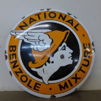 An enamelled metal National Benzole Mixture circular advertising sign