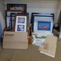 A quantity of assorted pastels, prints, etc.