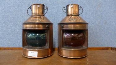 A pair of copper Port and Starboard ship's lamps