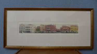 A limited edition panoramic print of Venice, titled Palazzi, no. 9/40, framed
