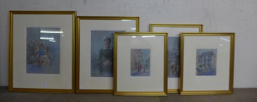 Dorothy J. Goodman (Nottingham Artist), five portraits, pastels, all framed