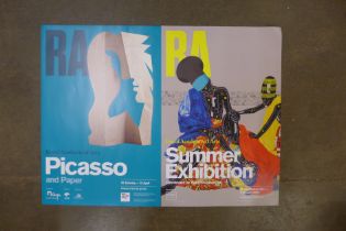 Two Picasso Royal Academy exhibition posters, Picasso and Paper and Summer Exhibition, Eddy Kamuanga