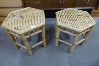 A pair of bamboo hexagonal occasional tables