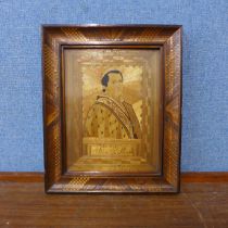 A Dutch Huguenot straw work picture, religious figure, framed