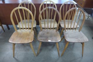 Six Ercol Blonde elm and beech Windsor chairs