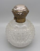 A Victorian silver globular cut glass perfume bottle, London 1892, marked Mappin & Webb, 13cm,