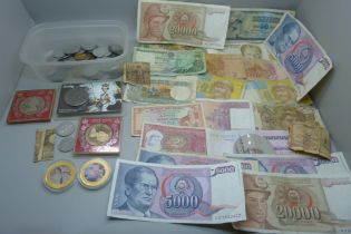 Assorted coins and bank notes