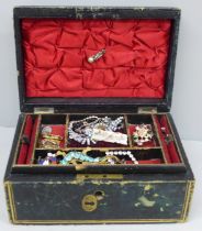 A jewellery case of vintage jewellery