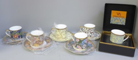 A set of six Victoria and Albert Museum William Morris Collection bone china tea cups and saucers,