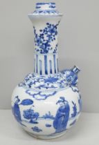 A Chinese blue and white kendi with six character mark to base, 21cm