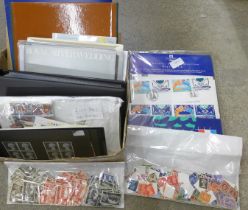 Stamps; a box of GB stamps, covers, etc., includes 1987 Year Book, Channel Tunnel gift pack,