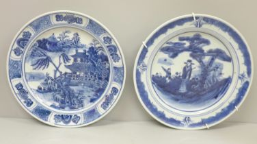 Two Chinese export blue and white plates, 21cm