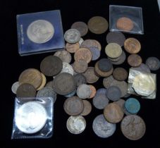 A collection of coins, Georgian, early 20th Century farthings, crowns, etc.