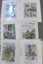 A collection of eleven large original hand coloured advertising prints, board mounted for framing,