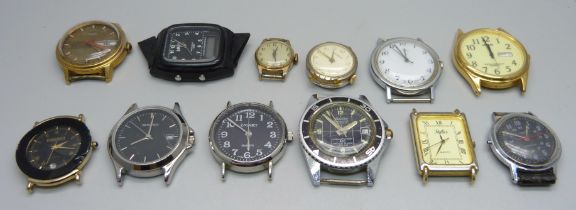Wristwatch heads including a Sicura Submarine automatic and Timex