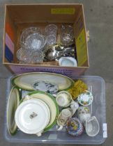 A collection of mixed china including Booths, Royal Worcester and oriental, brassware and