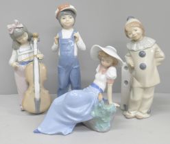 Two Lladro figures and two Nao figures