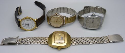 Four vintage wristwatches; Sicura, Timex, Bulova and Corso