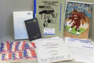 Football, World Cup, Paris 1998 selection including press items, closing ceremony, hardback editions