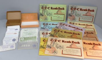 C.T.C. membership cards from 1916 to 1976 and Route Books, no. 1-11, complete run